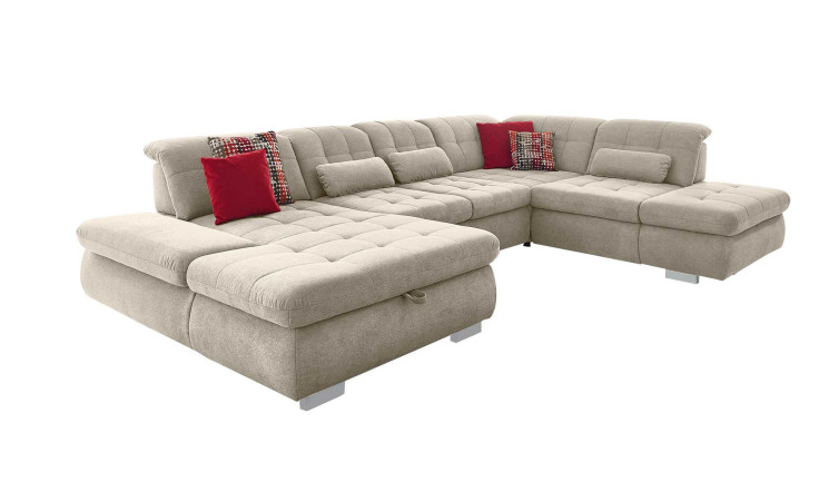 Komfort - Wohnlandschaft Jan van Dyk Stadion, in der Farbausführung Beige mit Kissen