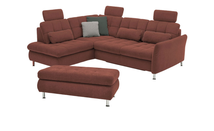 Komfort-Wohnlandschaft plano|FORM Imola, in der Farbausführung Wine, mit Hocker