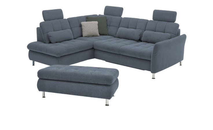 Komfort-Wohnlandschaft plano|FORM Imola, in der Farbausführung Blau, mit Hocker