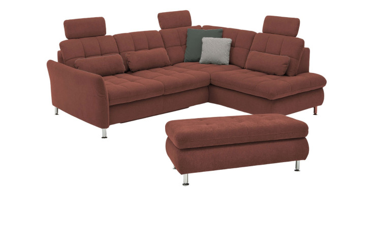 Komfort-Wohnlandschaft plano|FORM Imola, in der Farbausführung Wine, mit Hocker