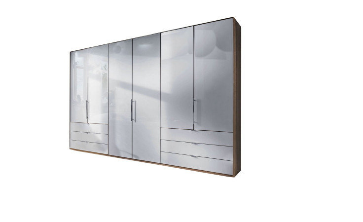Basis-Kleiderschrank Messina mit Glasfront in Weiß und Korpus in Bianco-Eiche