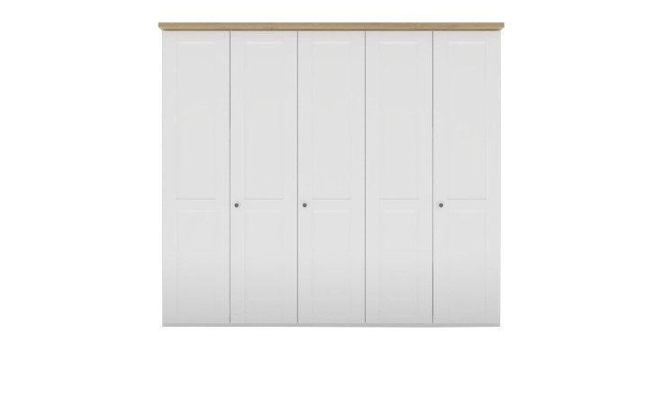 Komfort-Drehtürenschrank Miami in weiß mit einer Absetzung in Bianco Eiche.