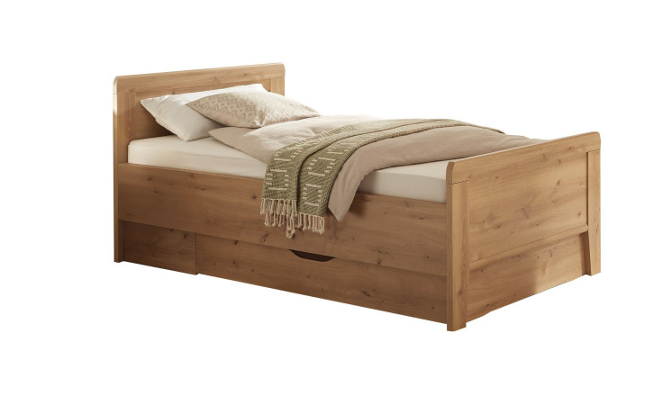 Komfort-Bett Genua, in der Farbausführng Bianco Eiche mit Bettbezug