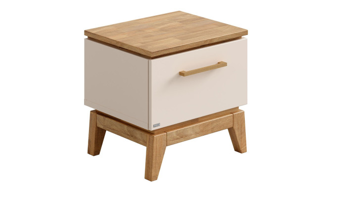 Nachtkommode Stiene in Cashmere-Beige und einer Absetzung in Eiche