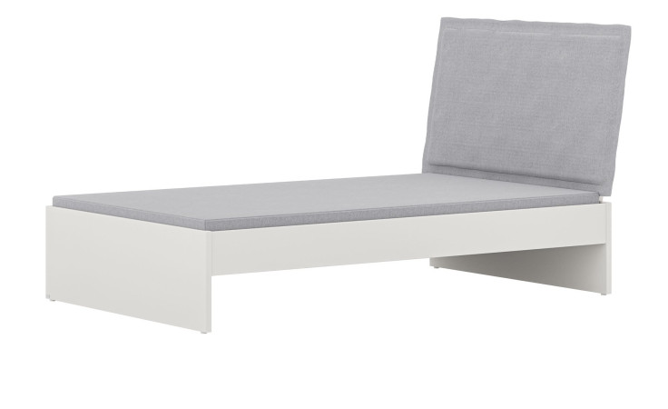 Jugendliege Enie in Off White mit einem Stoffkopfteil in Steingrau