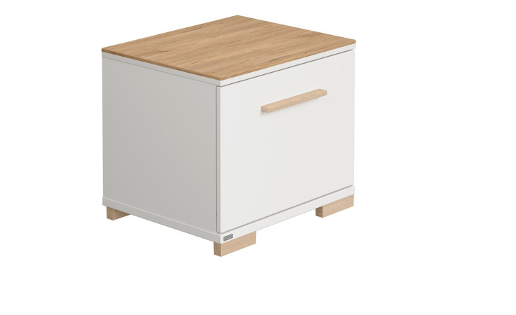 Nachtkommode Enie in Off-White mit einer Absetzung in Eiche Montana