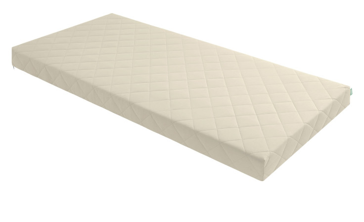 Kaltschaummatratze 90 x 200 cm H2 im Baumwollbezug in Beige.