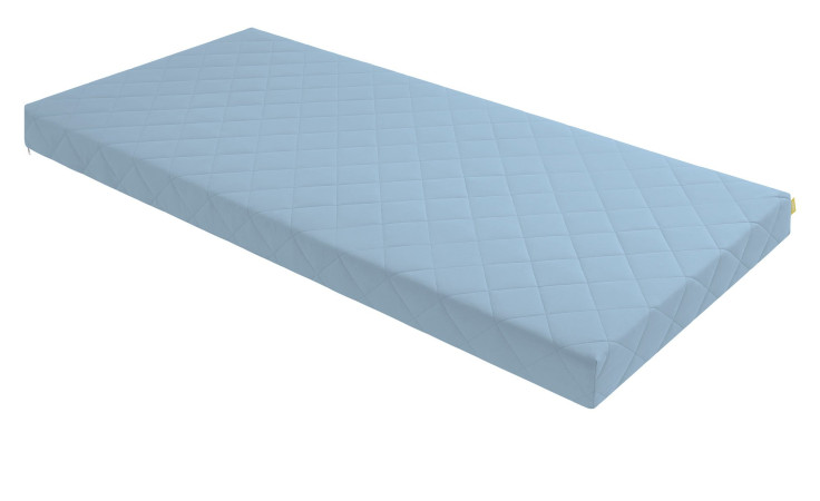 Kaltschaummatratze 90 x 200 cm H2 im Baumwollbezug in Hellblau.