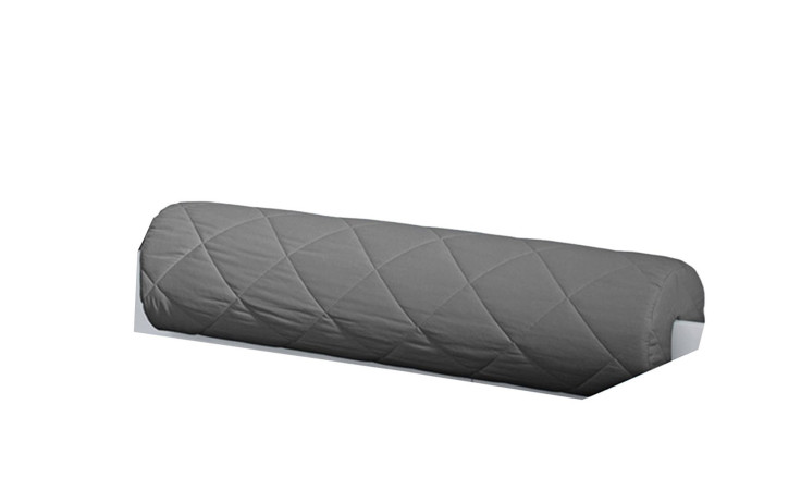 Die Paidi Comfort-Rolle Kidsworld ist ein graues zylindrisches Nackenkissen mit anthrazitfarbener Karosteppung.