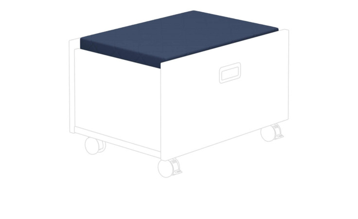 Paidi Sitzpolster, marineblau, rechteckig mit Baumwolle Bezug & abnehmbarem Reißverschluss auf weißer Aufbewahrungsbox.