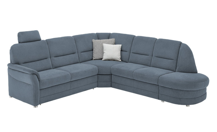 Komfort-Wohnlandschaft plano|FORM Easyplan Q+, in der Farbausführung Blue, mit Kopfstütze und Deko-Kissen