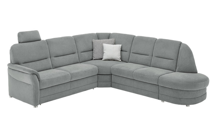 Komfort-Wohnlandschaft plano|FORM Easyplan Q+, in der Farbausführung Grey, mit Kopfstütze und Deko-Kissen