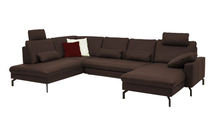 Komfort-Wohnlandschaft plano|FORM el Paso, in der Farbausführung Braun, Mit Kissen und Kopfstützen 