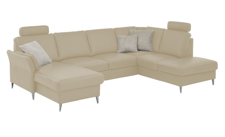 Komfort-Wohnlandschaft plano|FORM Lirio, in der Farbalternative Beige, mit Kopfstützen und Kissen