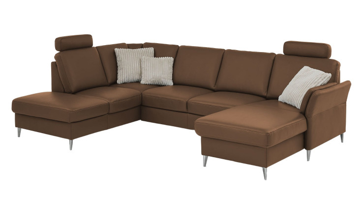 Komfort-Wohnlandschaft plano|FORM Lirio, in der Farbalternative Macciato, mit Kopfstützen und Kissen