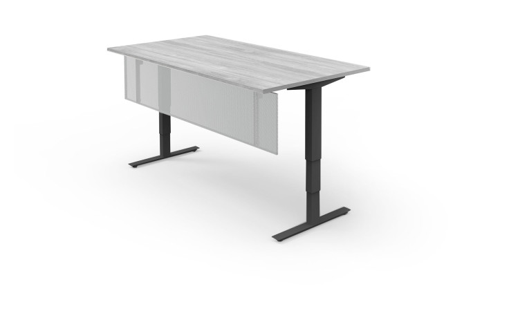 Ausgegrauter Schreibtisch mit Metallsichtblende