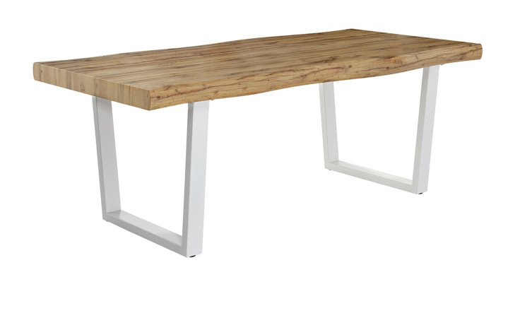 Esstisch Dijon mit massiver Tischplatte in holzoptik und weißem Gestell.