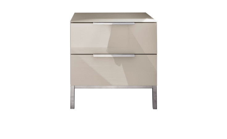Nachtkonsole Bergamo in Kaschmier mit Glasfront, 2 Schubladen