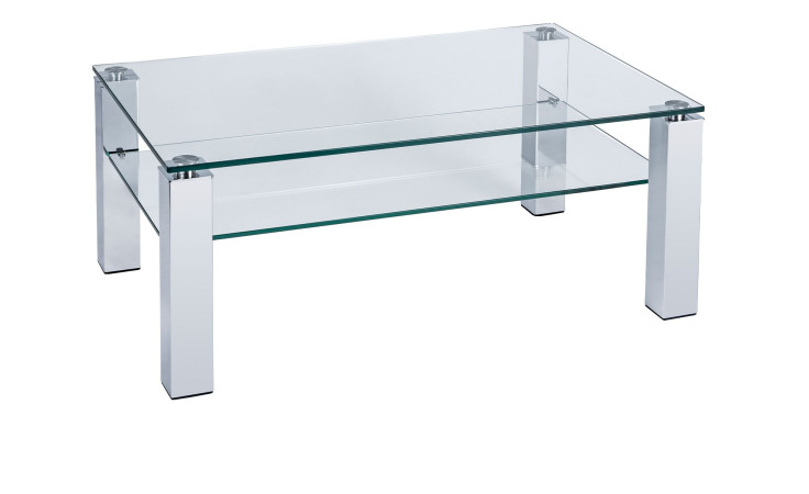 Couchtisch Cubico mit einer Tischplatte aus Klarglas und einem Titan silbernen Gestell