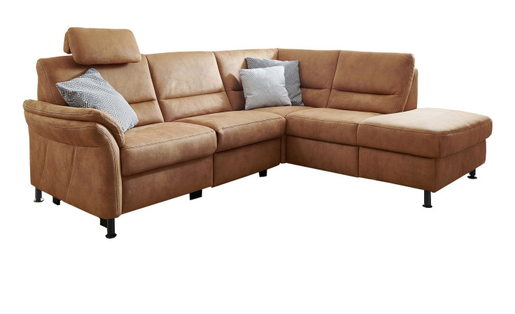 Komfort-Wohnlandschaft plano|FORM Dale mit Kissen dekoriert, in der Farbe Zimt