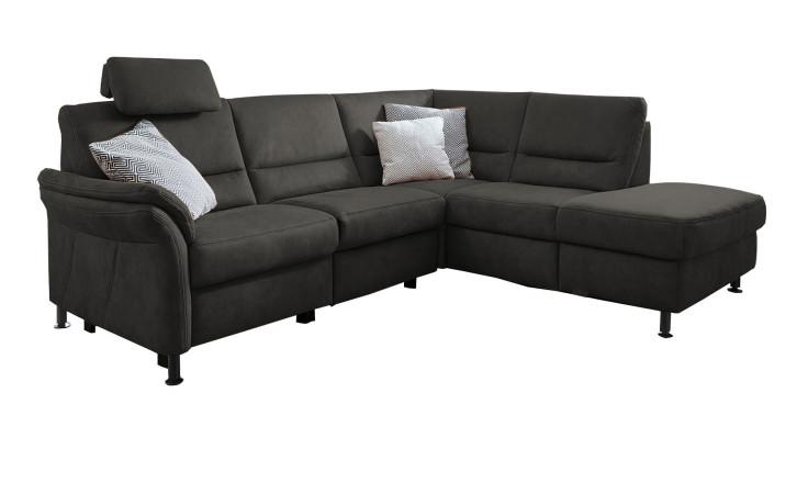 Komfort-Wohnlandschaft plano|FORM Dale mit Kissen dekoriert, in der Farbe Anthrazit