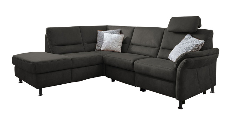 Komfort-Wohnlandschaft plano|FORM Dale mit Kissen dekoriert, in der Farbe Anthrazit