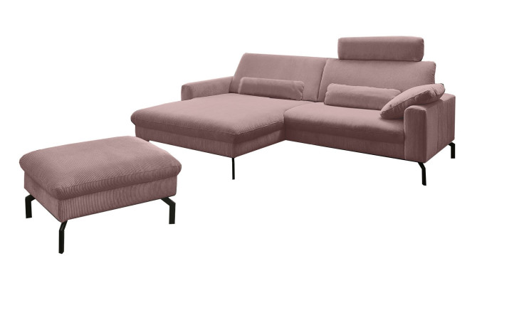 planoform Ecksofa El Paso in der Farbe Rose mit Hocker ohne Hintergrund