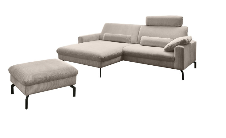 planoform Ecksofa El Paso in der Farbe Stone mit Hocker ohne Hintergrund