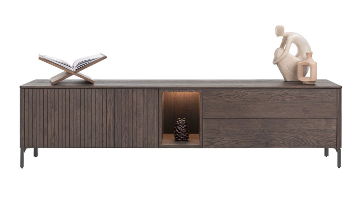 Lowboard Trenton in Clay (Ton) Eichenfurnier, mit 2 Türen und 2 Schubladen