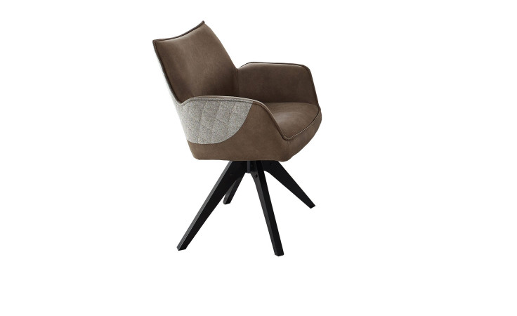 Armlehnenstuhl Fulda mit einem braunen Lederoptik bezug im Sitz und im Rücken einen grauen Webstoffbezug.