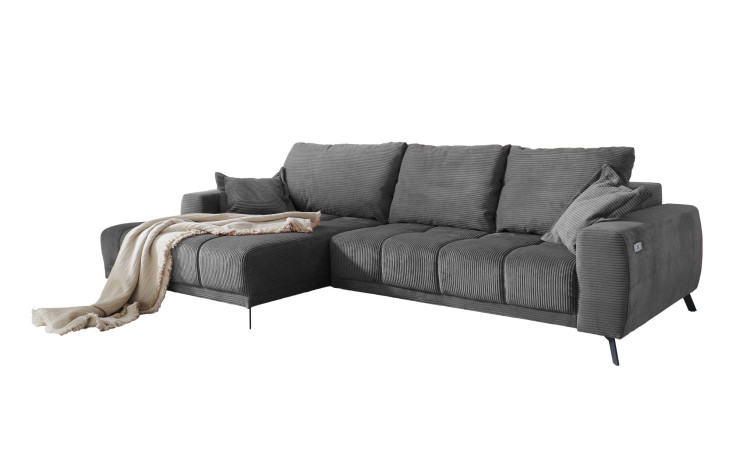 Wohnlandschaft Boston mit einer Ottomane auf der linken Seite in dunkelgrau.