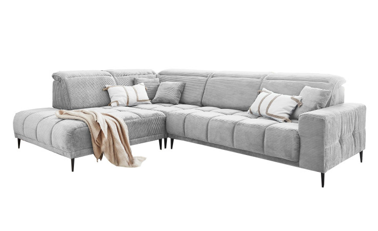 Ecksofa Luan in einem hellgrauen Cordstoff