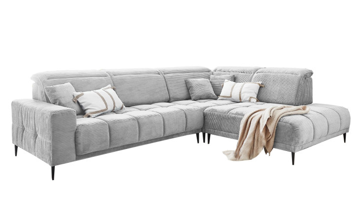 Ecksofa Luan in einem hellgrauen Cordstoff