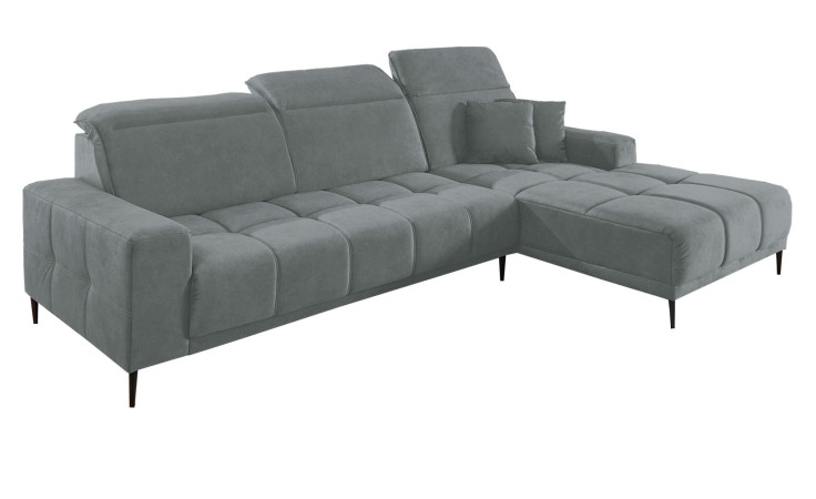 Komfort-Wohnlandschaft Luan in einem grauen Bezugsstoff mit zwei Zierkissen.