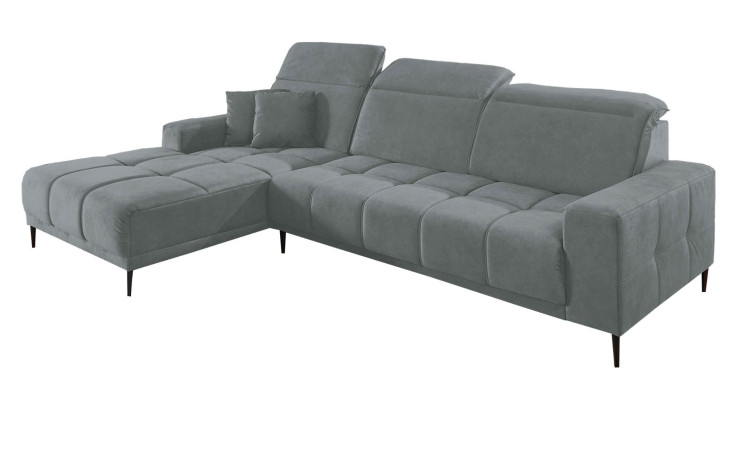 Komfort-Wohnlandschaft Luan in einem grauen Bezugsstoff mit zwei Zierkissen.