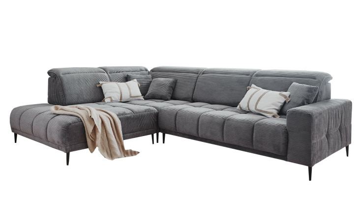 Komfort-Wohnlandschaft Luan in einem grauen Cordstoff.