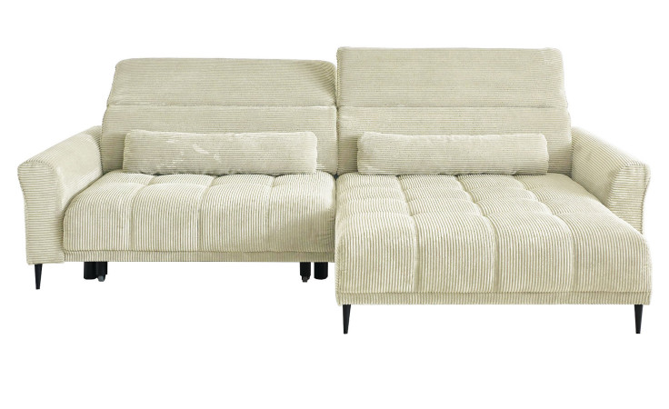 Komfort-Wohnlandschaft Lilly in einem cremefarbenen Cordstoff mit zwei Zierkissen.