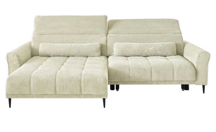 Komfort-Wohnlandschaft Lilly in einem cremefarbenen Cordstoff mit zwei Zierkissen.