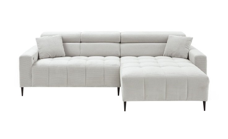 Wohnlandschaft Sally mit Ottomane rechts und einem Cordbezug in der Farbe Silbergrau