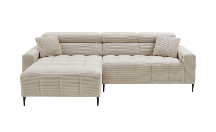 Wohnlandschaft Sally mit Ottomane links und einem Cordbezug in der Farbe Taupe