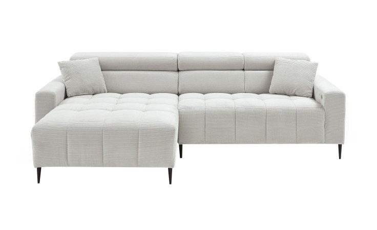 Wohnlandschaft Sally mit Ottomane links und einem Cordbezug in der Farbe Silbergrau