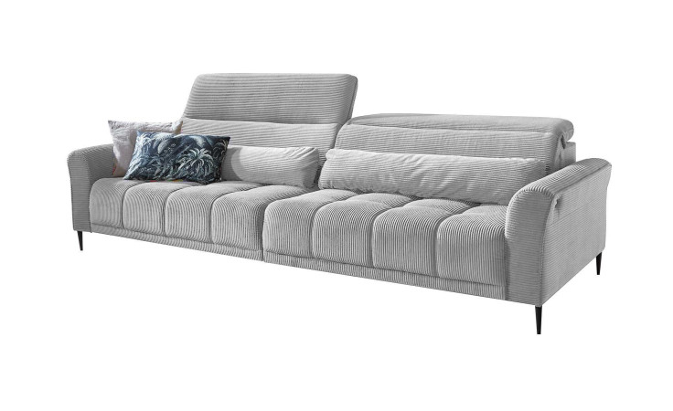Komfort-Big Sofa Lilly mit einem Cordbezug in Hellgrau.