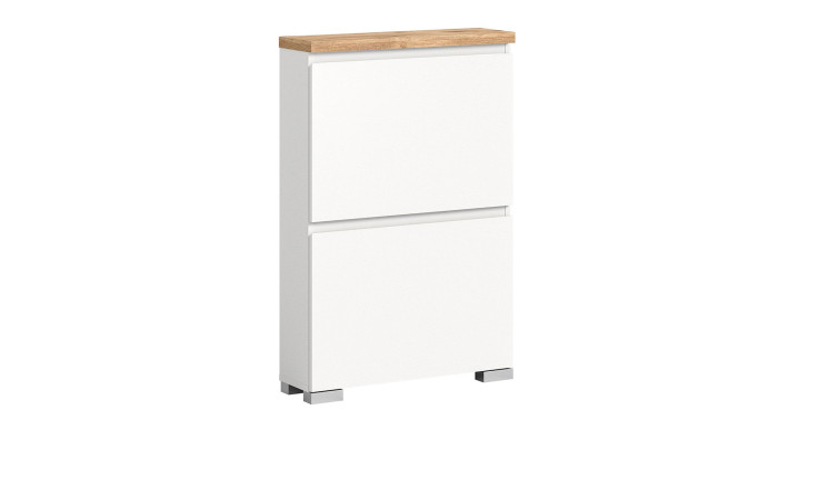 Schuhschrank Shoes mit 2 Klappen, in Weiß und einem Oberboden in Nox Oak Nachbildung