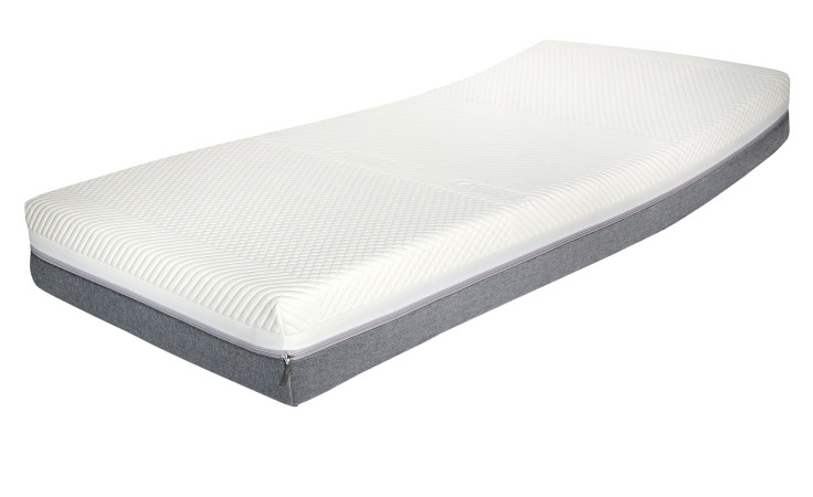 Kaltschaummatratze Moon Premium 90 x 200 cm H2 aus einem weißen Softtuch mit einem Kaschmir-Anteil und Purotex-Veredelung und der Unterseite in anthrazit.
