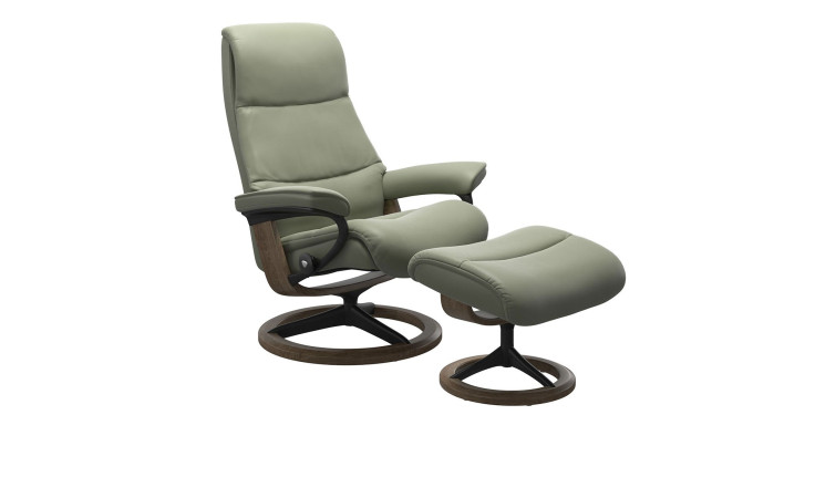 Relaxsessel mit Hocker Stressless View L Signature, Paloma Echtleder Farbe: Shadow Green, Gestell: Smoked Oak, Mattschwarz