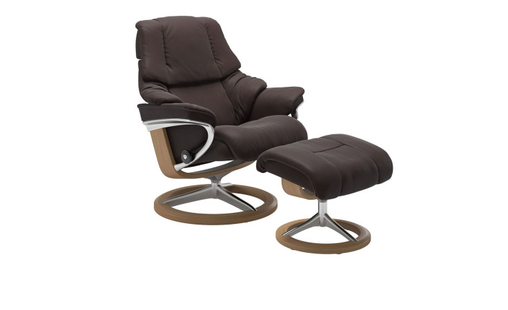 Relaxsessel mit Hocker Stressless Reno S Signature, Bezug: Aster Webstoff, Farbe: Brown, Gestell: Eiche/Aluminium