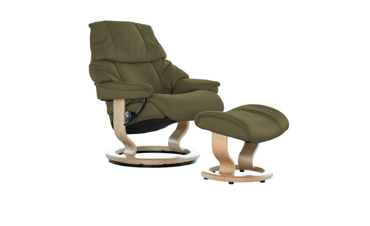 Relaxsessel mit Hocker Stressless Reno (M) Classic, in der Farbausführung Dark Olive