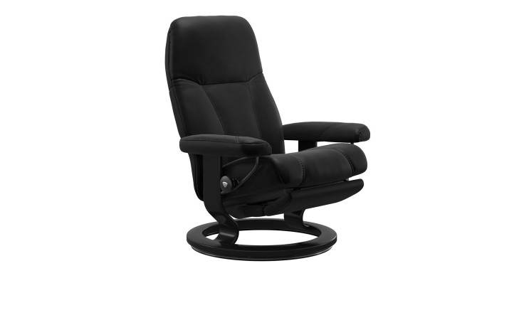 Relaxsessel Stressless Consul L Power mit Bezug aus Batik Echtleder in Black und Gestell aus schwarzem Holz