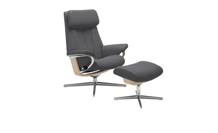 Relaxsessel mit Hocker Stressless Paul (l) Croß in der Darbausführung Dark Grey