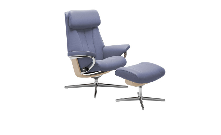 Relaxsessel mit Hocker Stressless Paul (l) Croß in der Darbausführung Jeans Blue